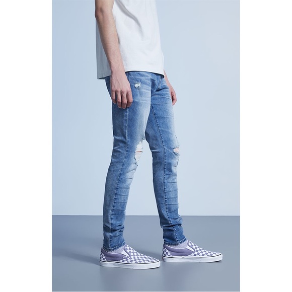 PacSun Dark Wash Distressed Skinny Stacked Comfort Stretch Jeans 36 x 32 - Picture 3 of 10